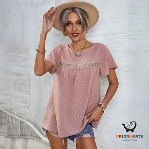 Short Sleeve Summer Tops Blouse Solid Color Lace Babydoll