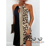 Sleeveless Leopard Print Halter Dress