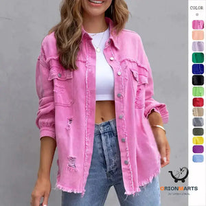 Ripped Shirt Jacket for Women