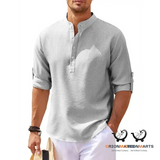 Men’s Casual Shirt Long Sleeve Stand Collar Solid Color