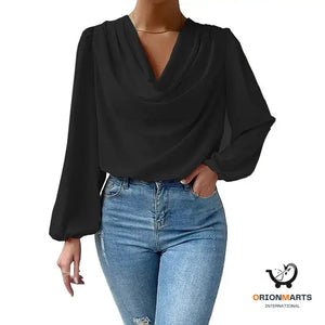 Chiffon Long-sleeved Shirt Loose V-neck Top T-shirt Women’s