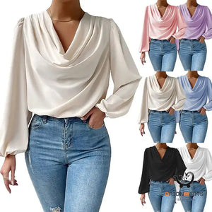Chiffon Long-sleeved Shirt Loose V-neck Top T-shirt Women’s