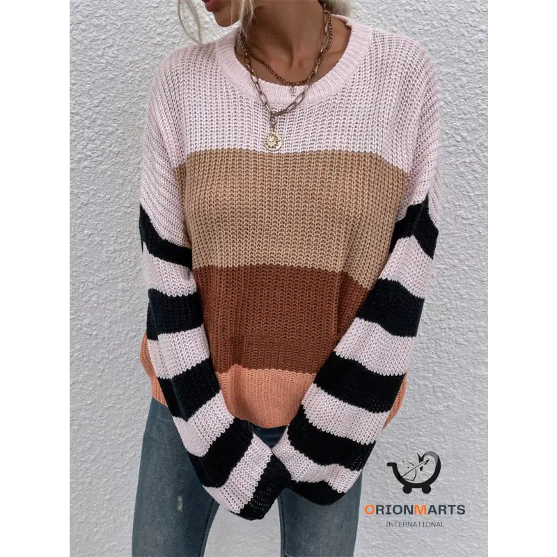 Color Stitching Loose Women’s Sweater