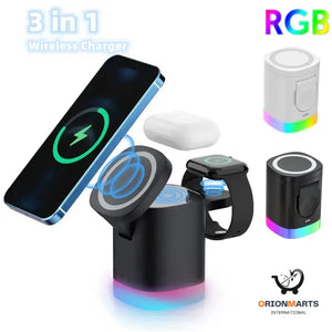3-in-1 Magnetic Wireless Charger with RGB Ambient Light for