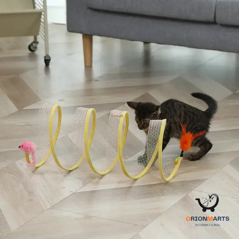 Foldable Cat Play Tunnel with Mouse Toy