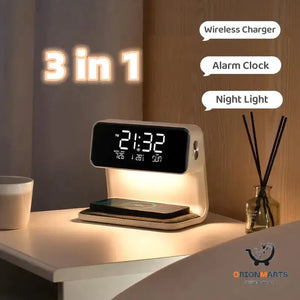 3-in-1 Wireless Charging Bedside Lamp with Alarm Clock