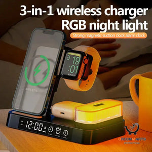 Multifunction Wireless Charger Station - 4 In 1 Alarm Clock