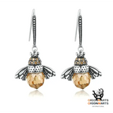 Sterling Silver Bee Earrings with Zircon Crystals