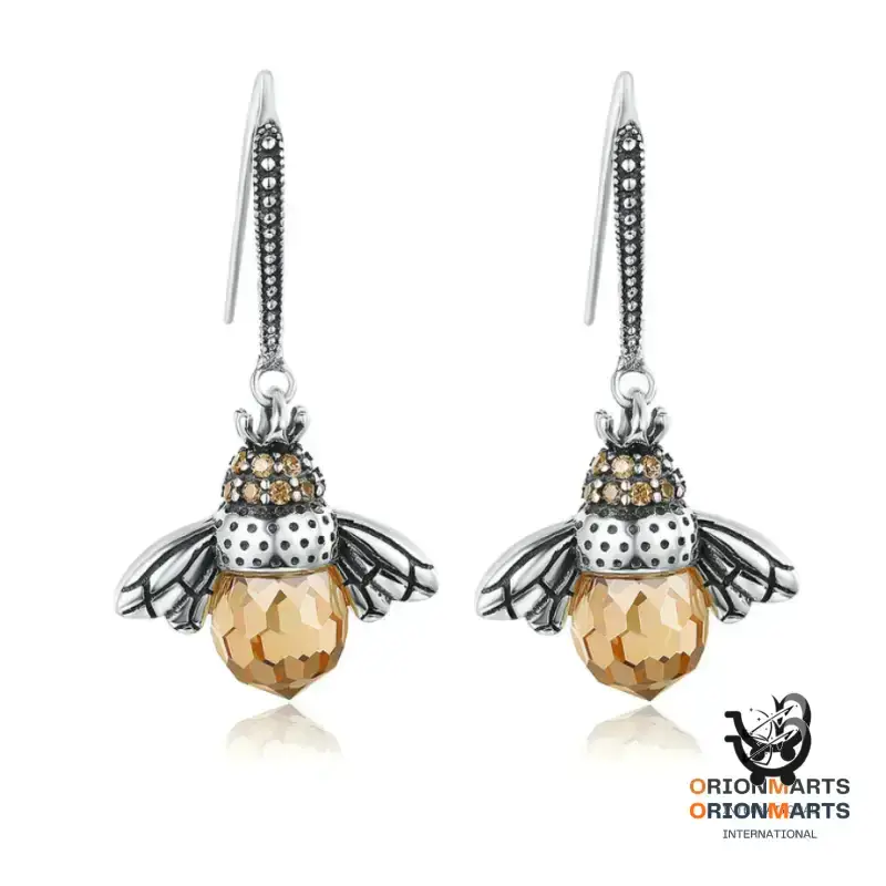 Sterling Silver Bee Earrings with Zircon Crystals