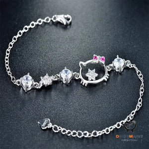 Sterling Silver Cute Cat Bracelet
