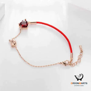 Animal Red String Bracelet with Red Zircon Peach Heart
