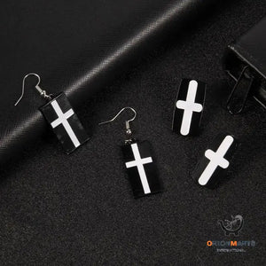 Rectangle Cross Drop Stud Earrings