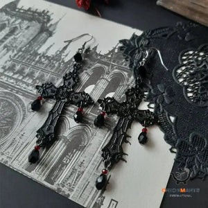 Gothic Dark Cross Ankh Earrings