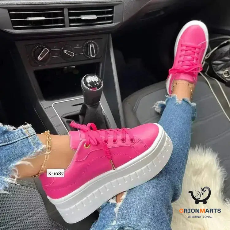 Chunky Heel Shoes Ankle Boots Lace-up Sneakers For Women