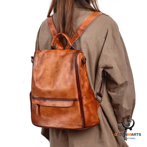 Anti-Theft Leather Backpack