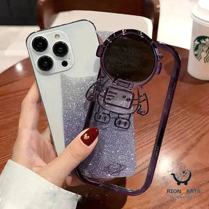 Glitter Astronaut Camera Stand Phone Case For iPhone 14 13