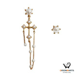 Pearl Cross Chain Asymmetrical Earrings