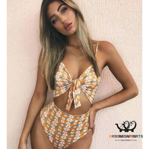 One-Piece Swimsuit with Sexy Tie Knot Print