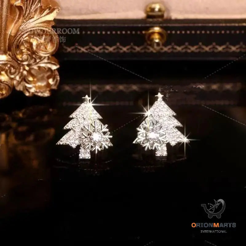 Shiny Rhinestone Christmas Tree Earrings