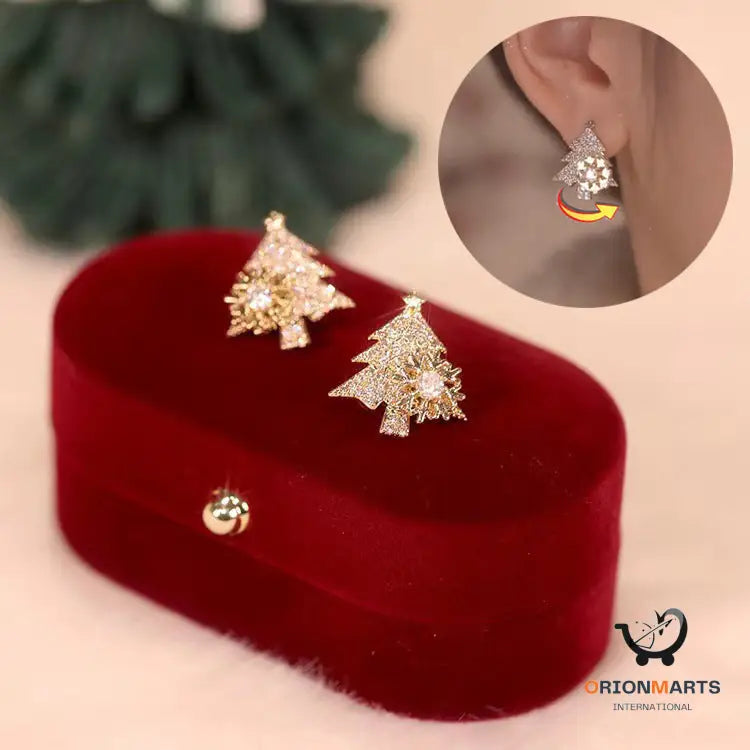 Shiny Rhinestone Christmas Tree Earrings