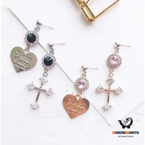 Baroque Cross Love Diamond Stud Earrings