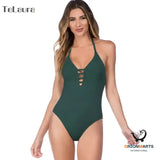 Vintage Bandage One-Piece Swimsuit for Women