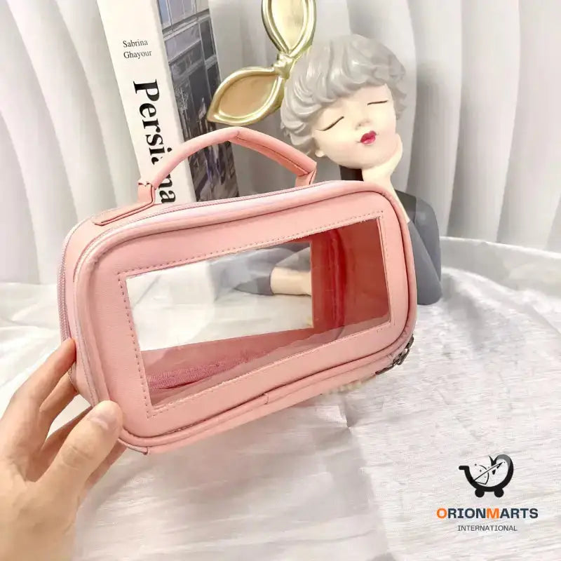 Portable Transparent Leather Cosmetic Bag