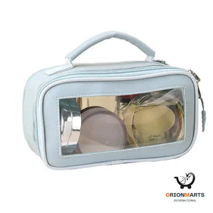 Portable Transparent Leather Cosmetic Bag