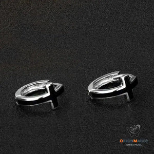 Men’s Silver Black Cross Earrings