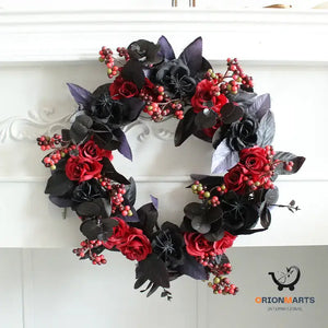 Black Red Rose Halloween Wreath