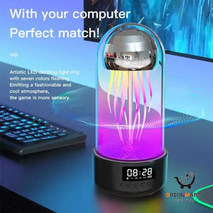 3-in-1 Colorful Jellyfish Lamp with Clock Bluetooth Speaker