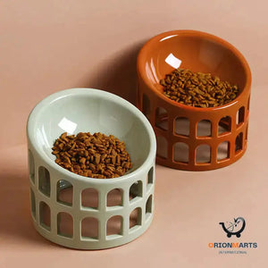 High-foot Ceramic Oblique Neck Pet Bowl