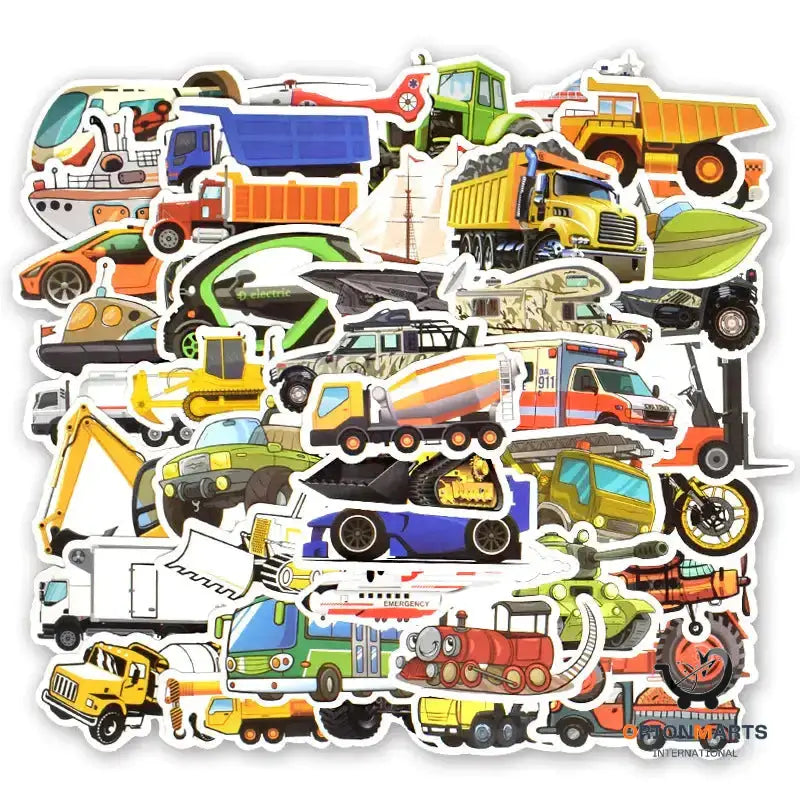 50 Cartoon Traffic Car Engineering Vehicle Stickers
