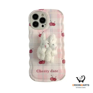 Plaid Cherry Rabbit Phone Holder Case
