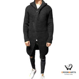 Long Knitted Hooded Sweater Coat Men Solid Color Button