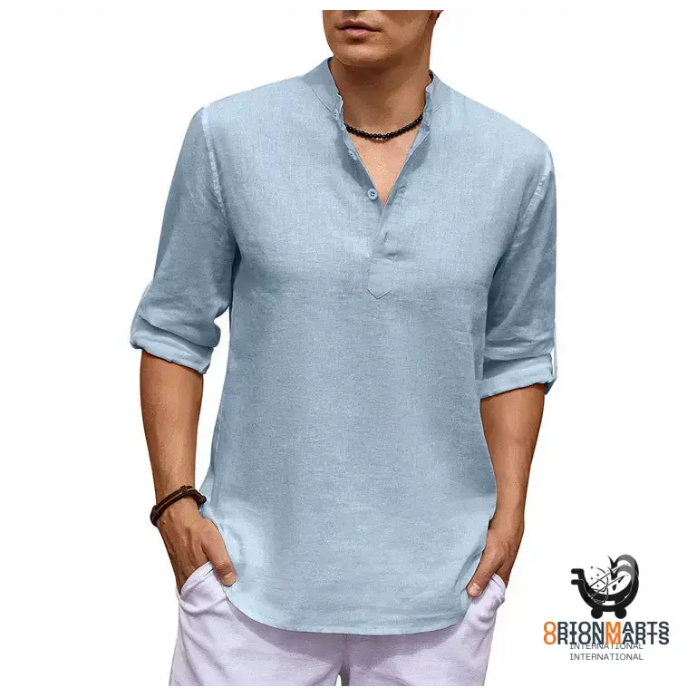 Men’s Cotton Linen Long Sleeve Shirt