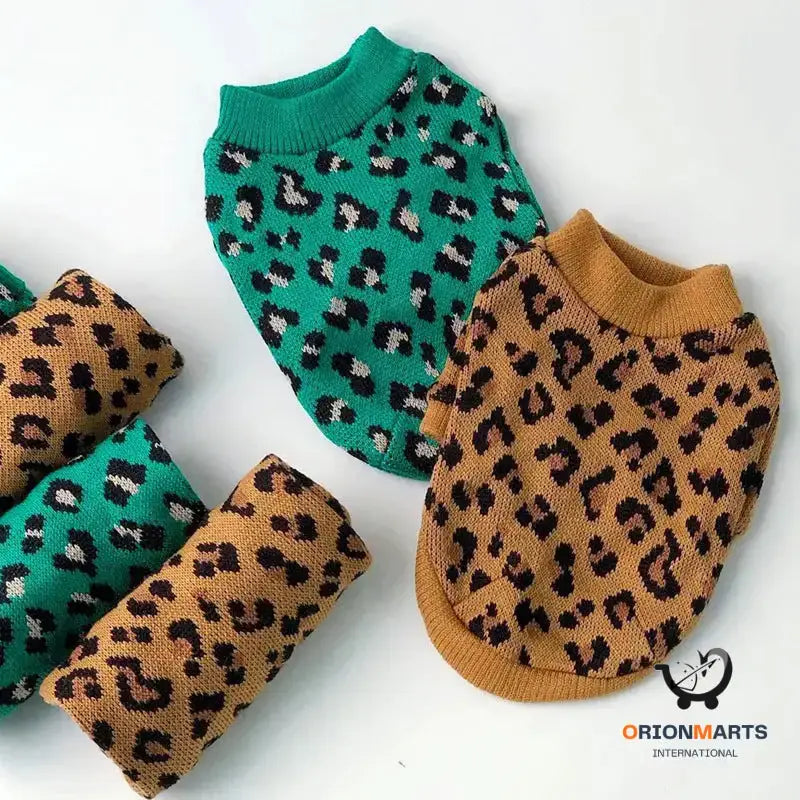 Knitted Leopard-Print Dog Sweater
