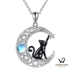 Black Cat Pendant with Moon and Stars