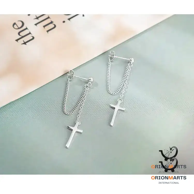 Sterling Silver Cross Chain Earrings