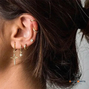 Trendy Minimalist Geometric Cross Star Silver Earrings