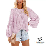 Chiffon Jacquard Floral Texture Lantern Sleeve Shirt