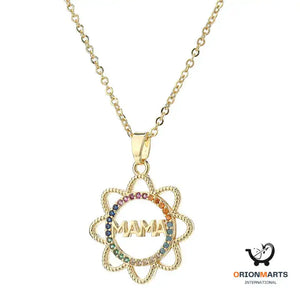 Colored Zircon MOM Pendant Necklace with Clavicle Chain