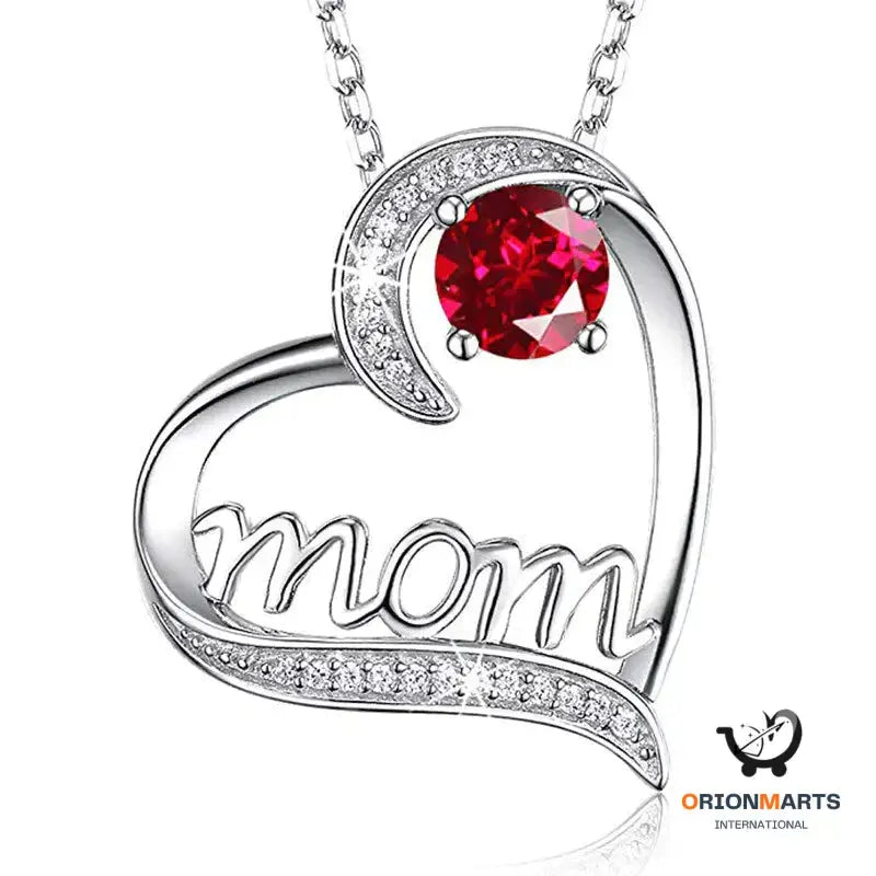 MOM Heart Necklace with Claw Design and Zircon