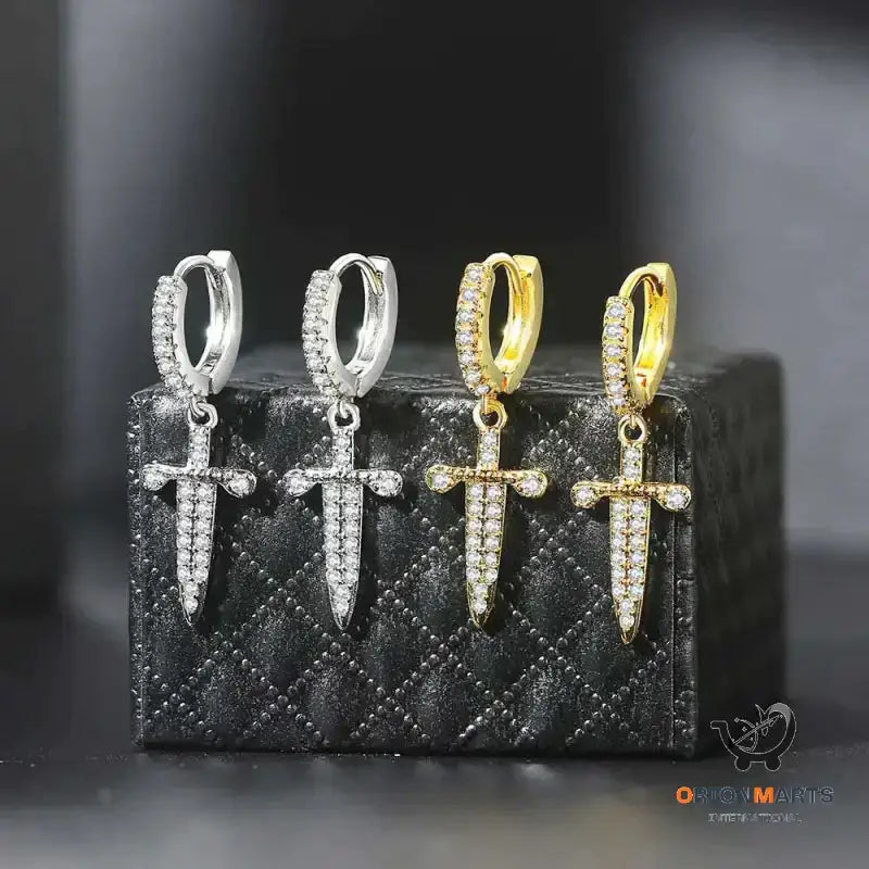 Copper Micro Inlaid Zircon Cross Earrings