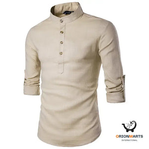 Men’s Cotton and Linen Long-Sleeved Shirt