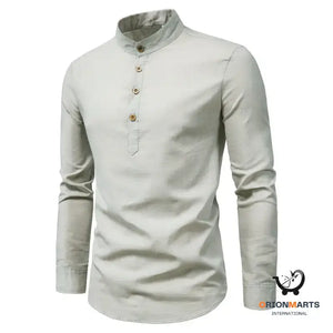 Men’s Cotton and Linen Long-Sleeved Shirt