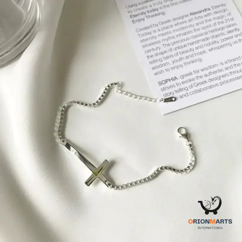 Sterling Silver Cross Bracelet with S925 Stamp