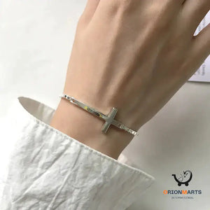 Sterling Silver Cross Bracelet with S925 Stamp