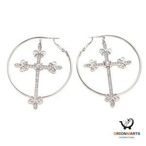 Fashionable and Generous Diamond Cross Circle Earrings