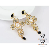 Pearl and Diamond Cross Earrings